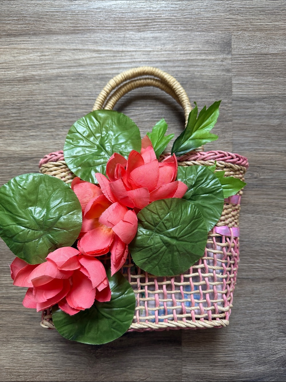 Barbie Pink Woven Floral Accent Basket